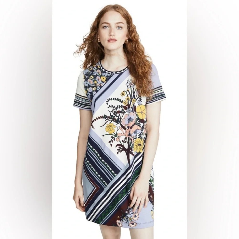 TORY BURCH Boho Flower Printed Grannycore Summer T-Shirt Dress Size XS
